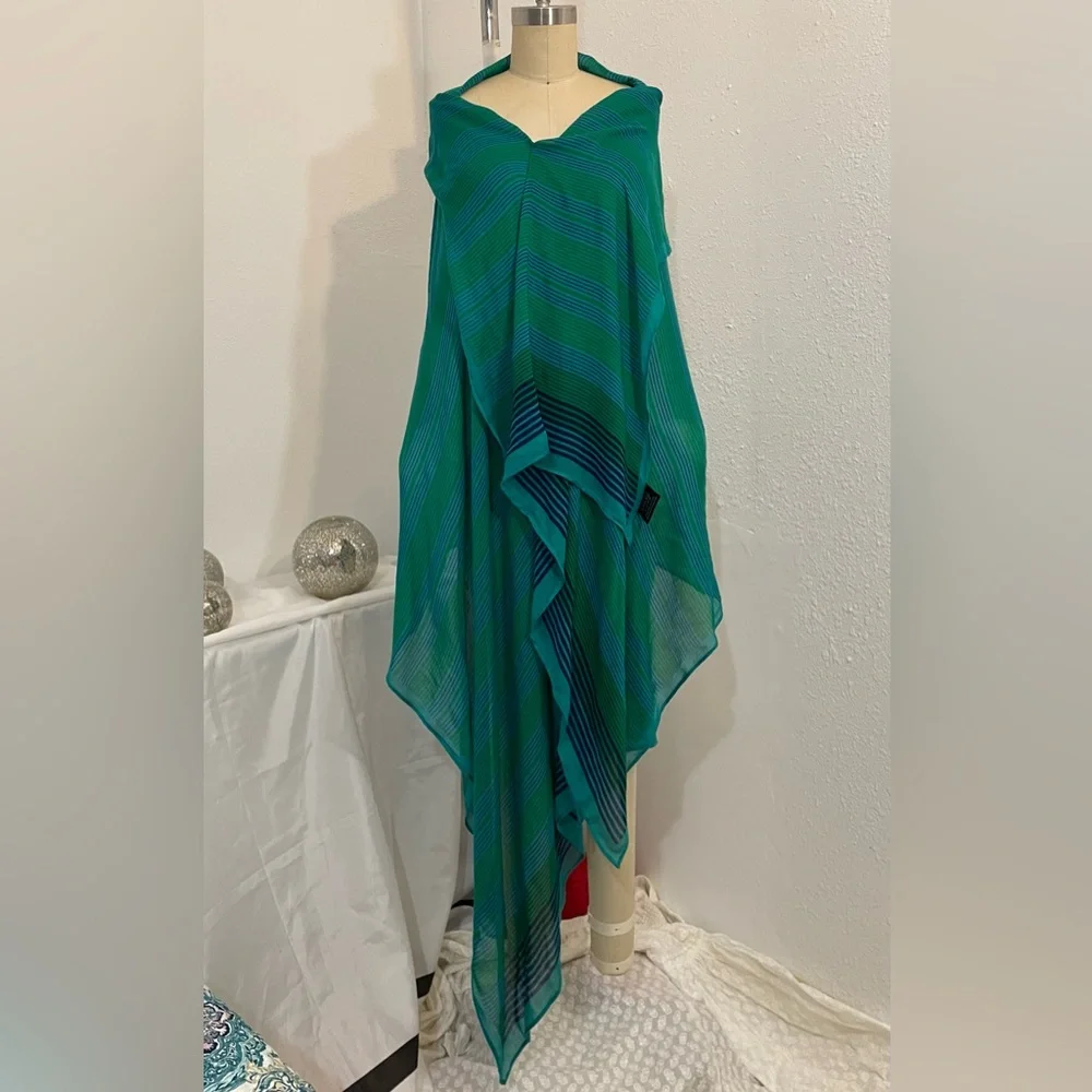 Vintage Extra Large Striped Green and Blue Wrap shawl scarf pareo